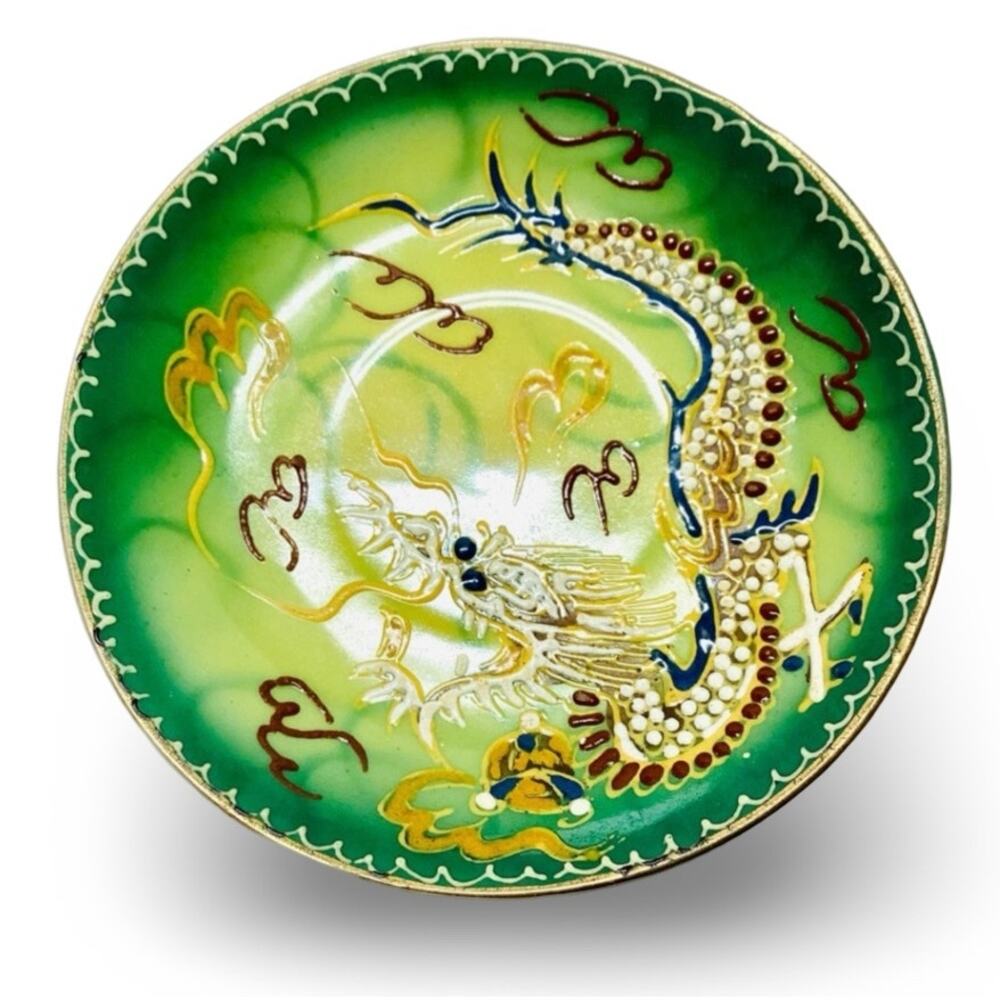 Vintage Japanese Moriage Green Dragon Ware saucer replacement